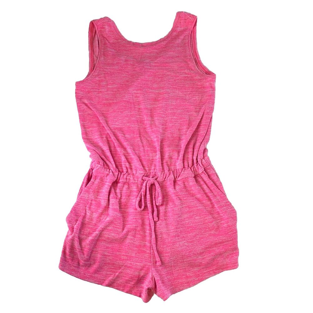 Gap women’s soft spun knit scoop back romper neon pink space dye pockets Small
